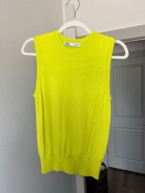 Zara Neon Lime Sleeveless Knit Shell